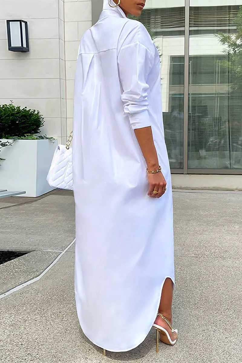 Casual Buttons Long Sleeve Shirt Dress Dresses(5 Colors) - Deanwangkt