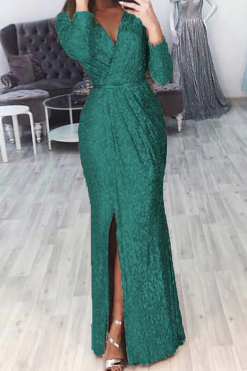 Sexy Solid Slit V Neck Trumpet Mermaid Dresses(7 Colors) - Deanwangkt