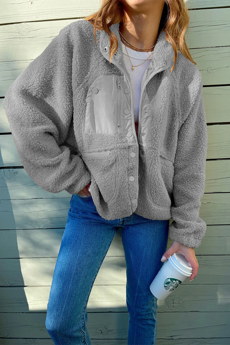 Casual Solid Patchwork Pocket Mandarin Collar Outerwear(2 Colors) - Deanwangkt