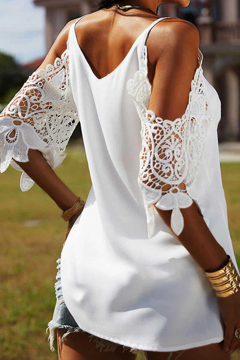 Fashion Casual Solid Patchwork V Neck Blouses - Deanwangkt