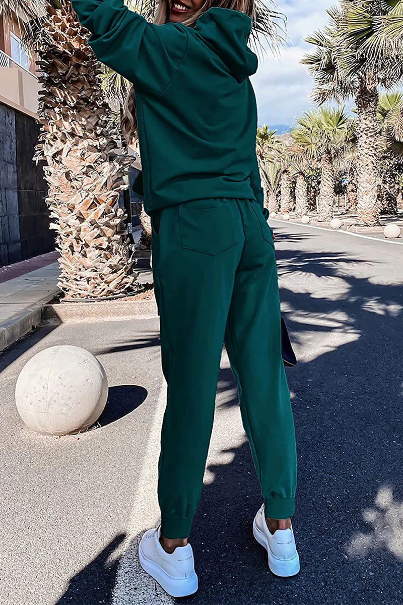 Casual Solid Patchwork Hooded Collar Long Sleeve Two Pieces(4 Colors) - Deanwangkt