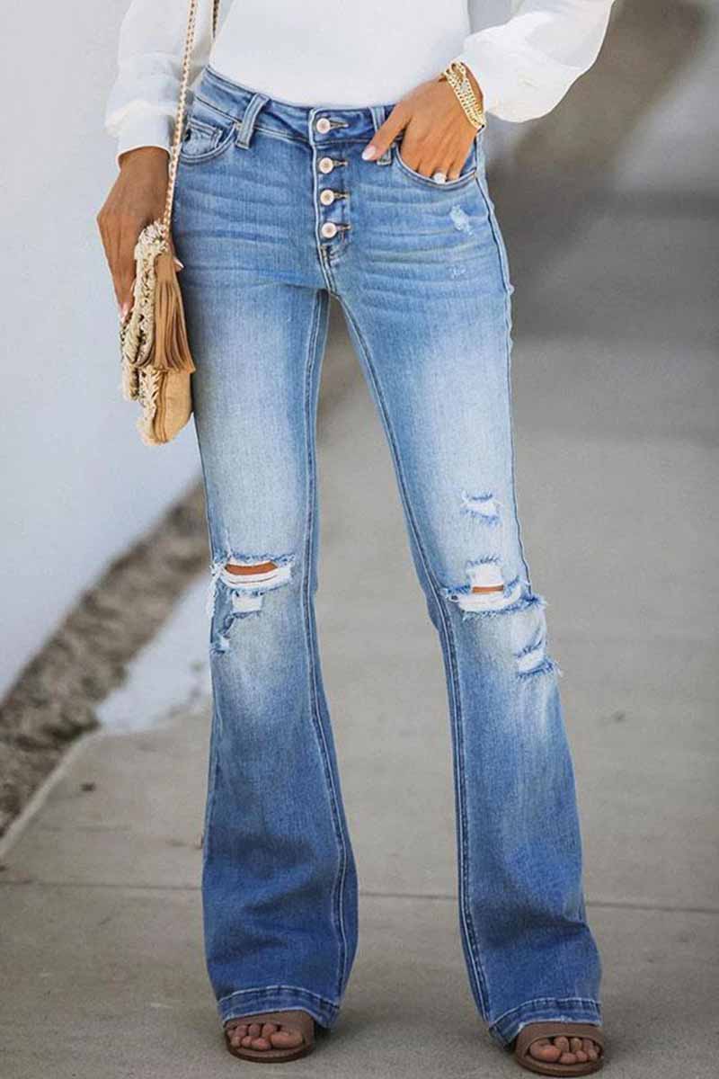 Florcoo Mid Rise Button Front Flare Denim Jeans - Deanwangkt