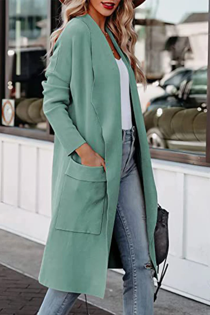 Elegant College Solid Pocket V Neck Outerwear(4 Colors) - Deanwangkt