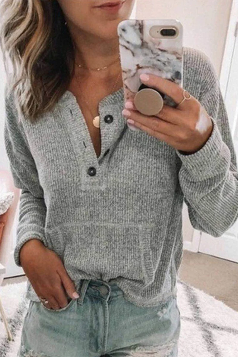 Fashion Casual Solid V Neck Tops(6 Colors) - Deanwangkt