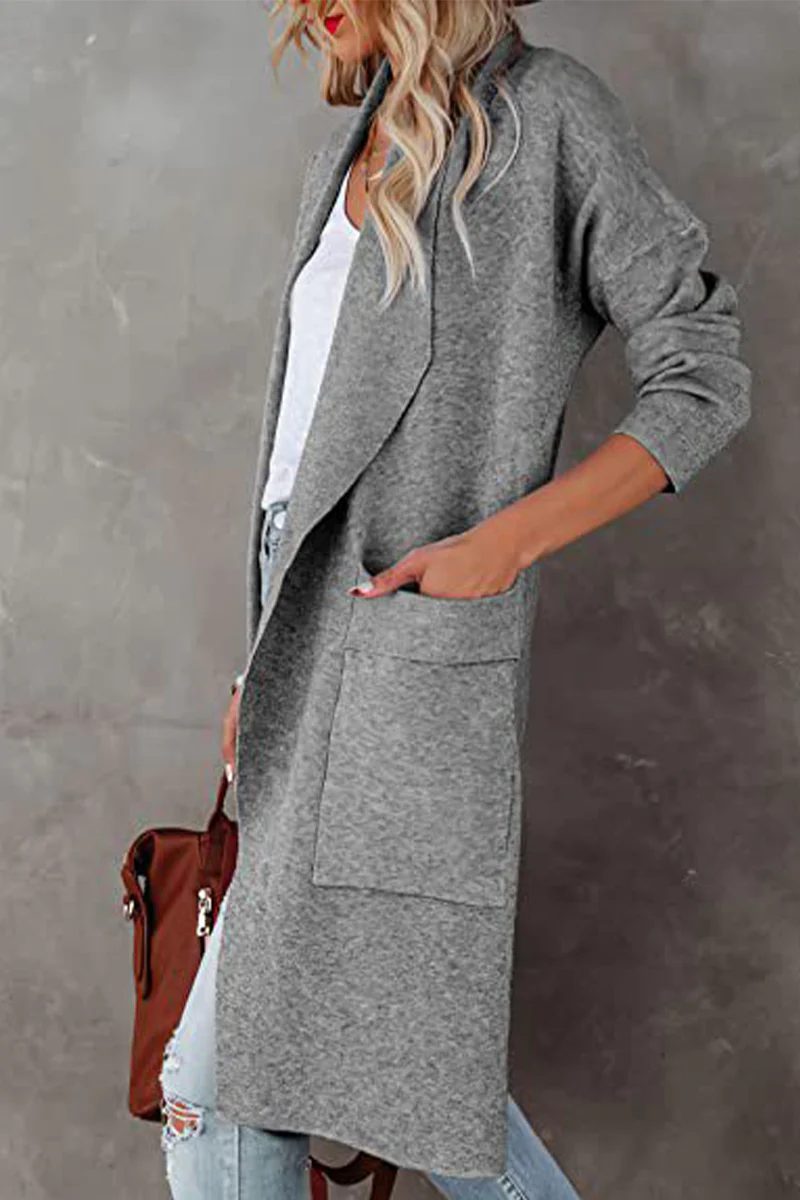 Elegant College Solid Pocket V Neck Outerwear(4 Colors) - Deanwangkt