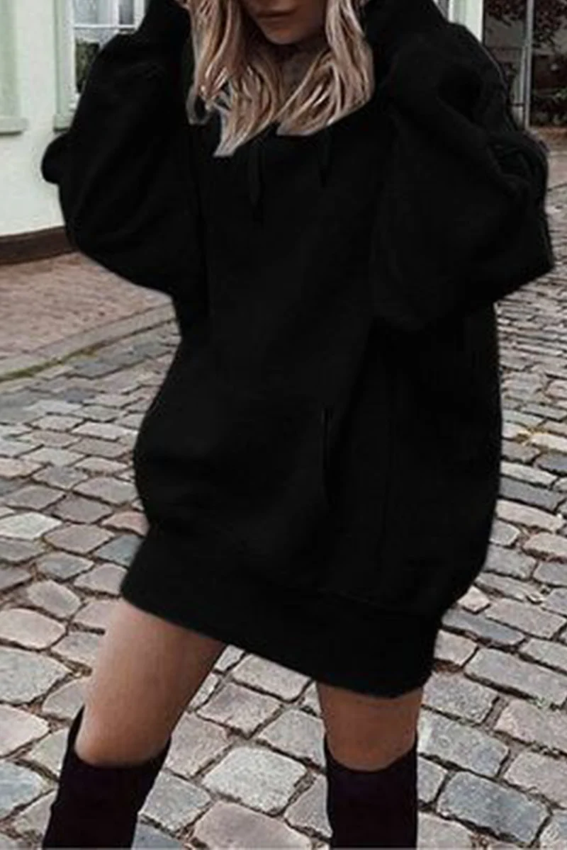 Casual Solid Patchwork Hooded Collar Straight Dresses(3 colors) - Deanwangkt