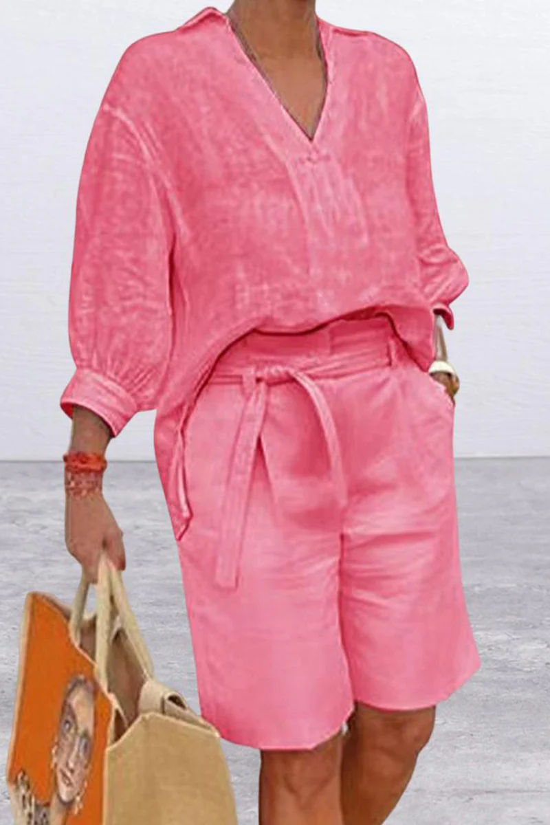 Casual Simplicity Solid Pocket V Neck Long Sleeve Two Pieces(4 Colors) - Deanwangkt