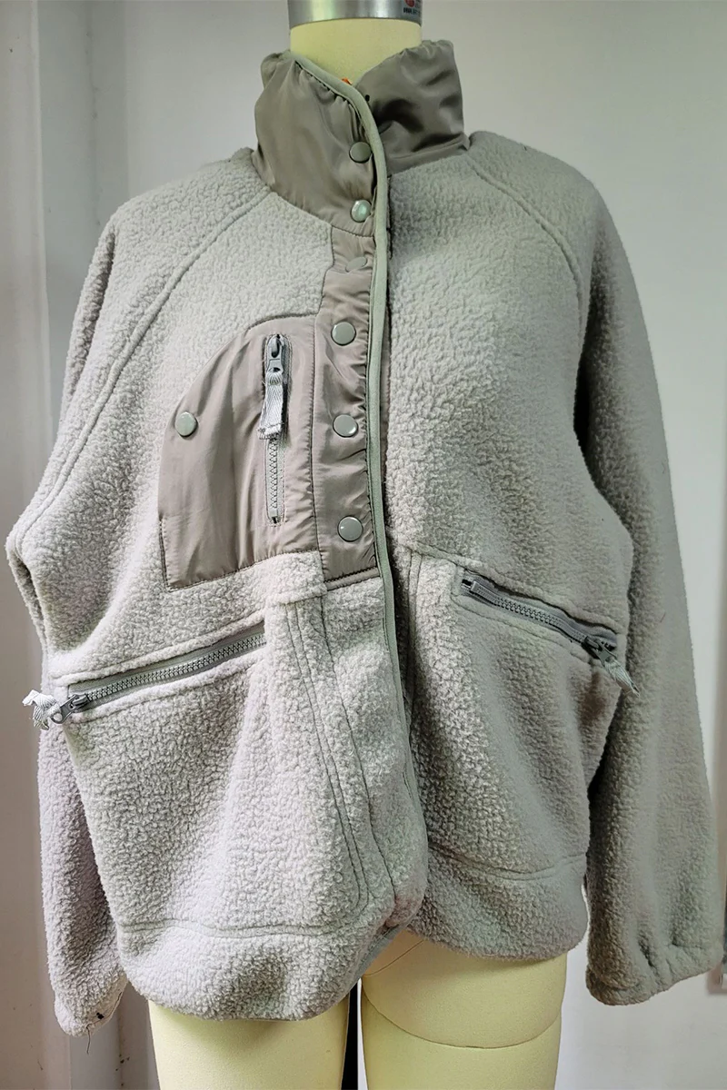 Casual Solid Patchwork Pocket Mandarin Collar Outerwear(2 Colors) - Deanwangkt