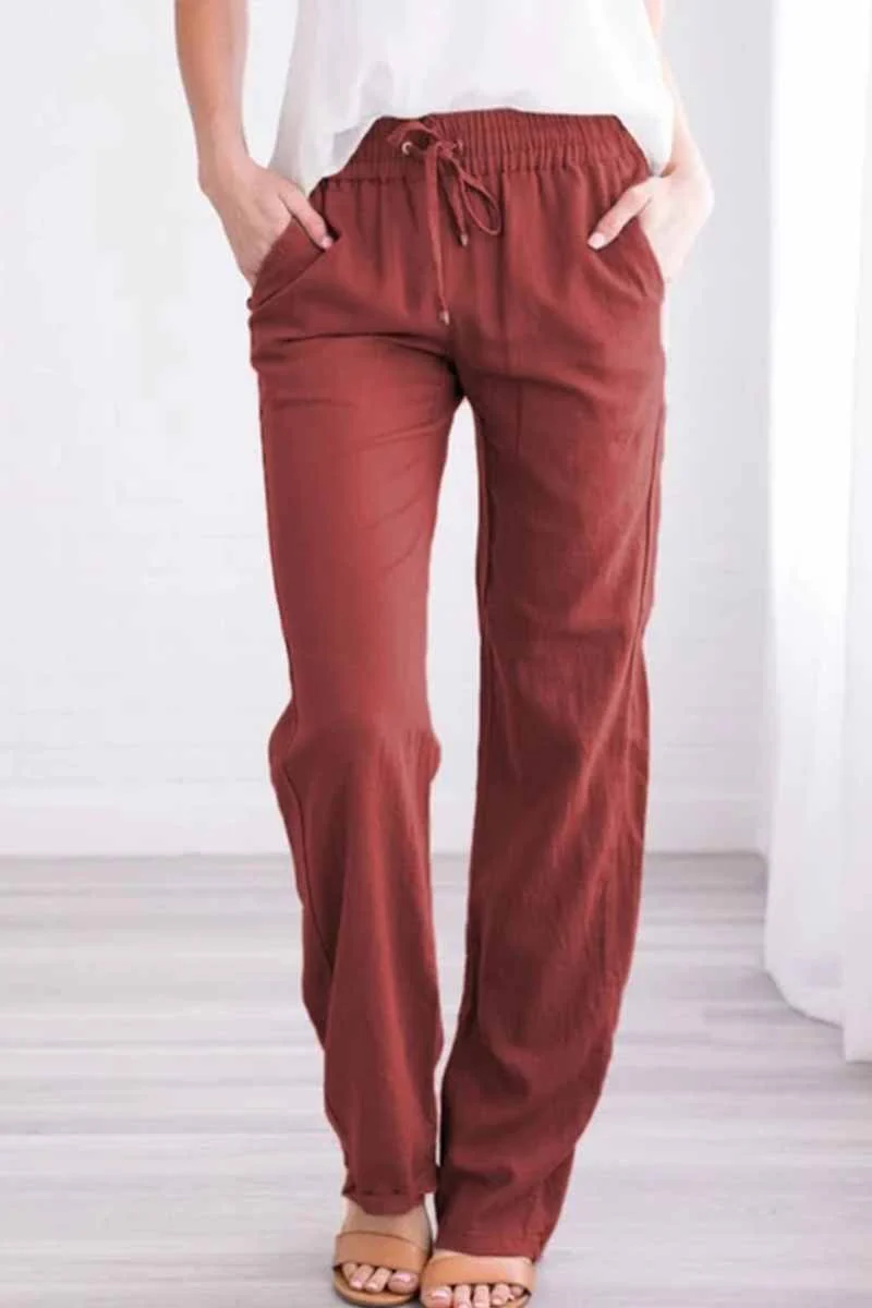 Florcoo Pockets Drawstring Solid Loose Casual Fall Pants(6 Colors) - Deanwangkt