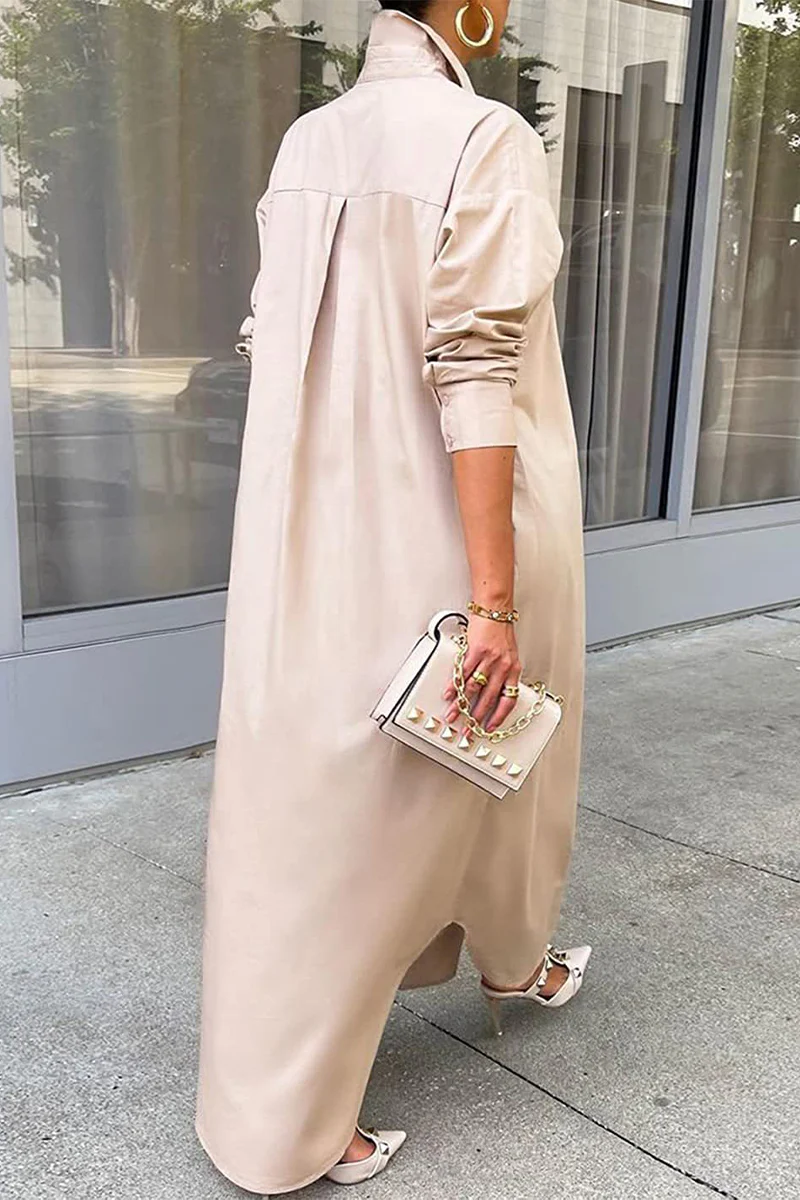 Casual Buttons Long Sleeve Shirt Dress Dresses(5 Colors) - Deanwangkt