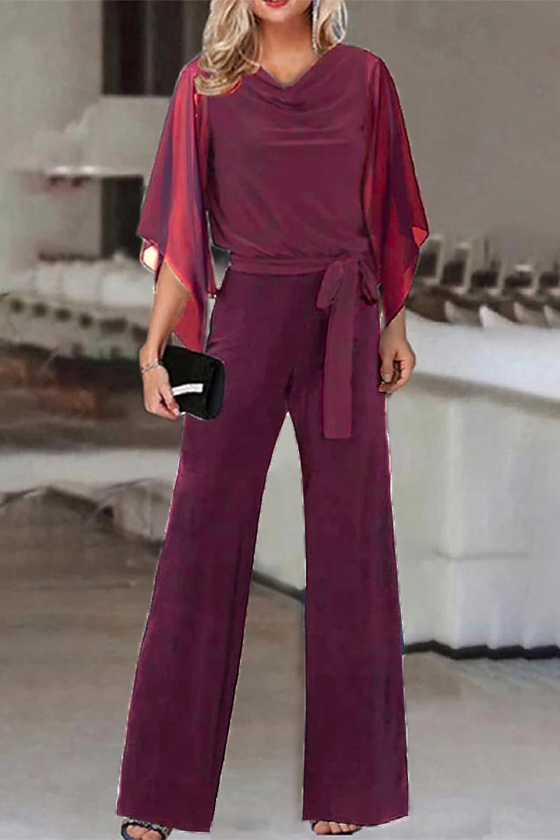 Casual Solid Bandage Asymmetrical Collar Straight Jumpsuits(4 Colors) - Deanwangkt