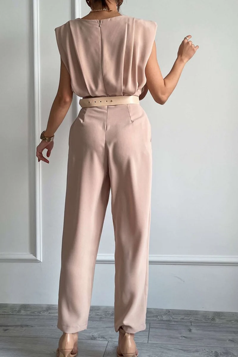 Street Solid Patchwork U Neck Regular Jumpsuits(3 Colors) - Deanwangkt
