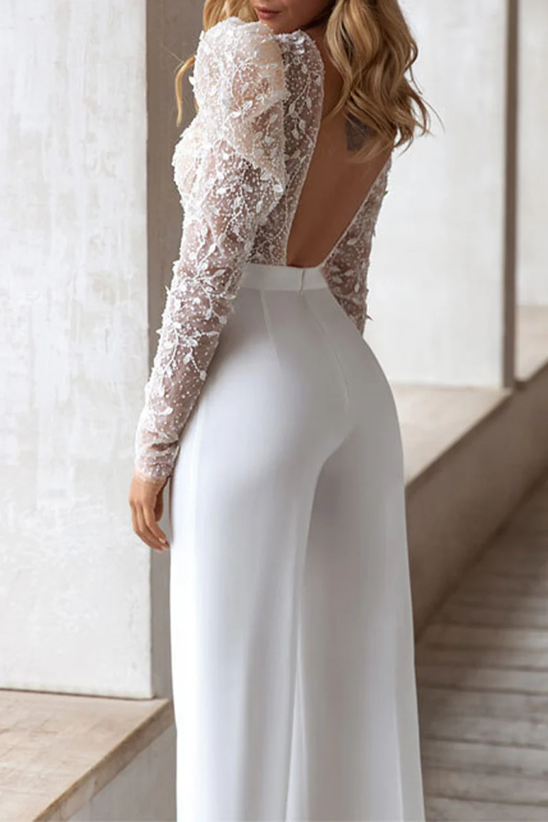 Sexy Elegant Solid Patchwork Backless O Neck Regular Jumpsuits - Deanwangkt
