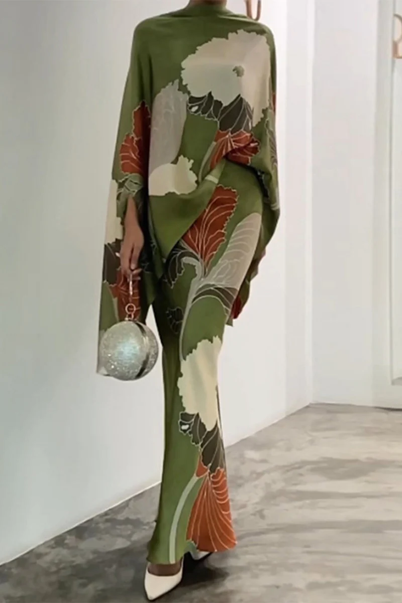 Celebrities Elegant Print Turtleneck Long Sleeve Two Pieces - Deanwangkt