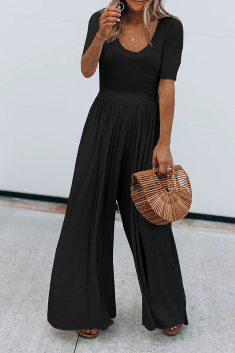 Casual Solid Patchwork Basic U Neck Jumpsuits(4 colors) - Deanwangkt