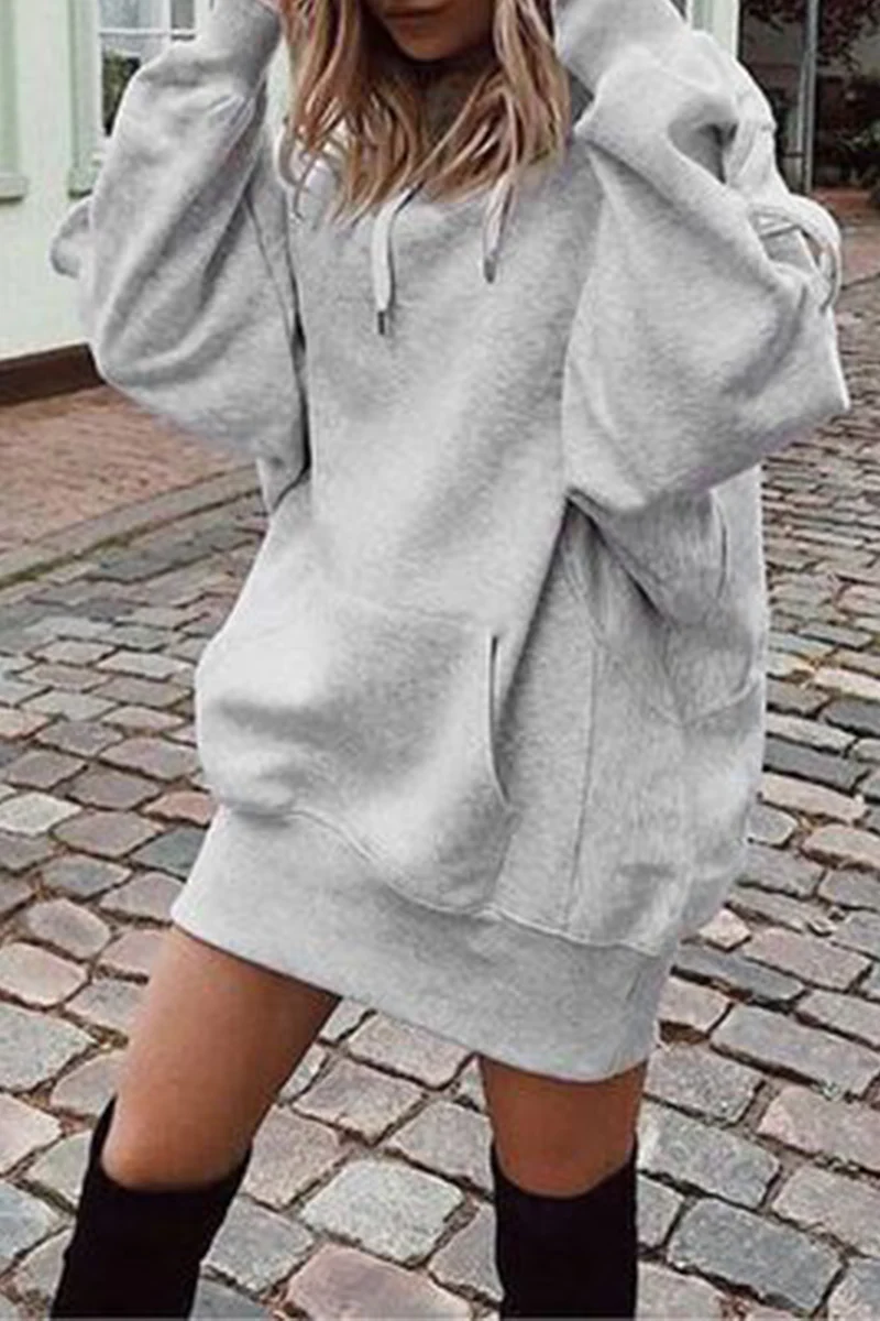 Casual Solid Patchwork Hooded Collar Straight Dresses(3 colors) - Deanwangkt