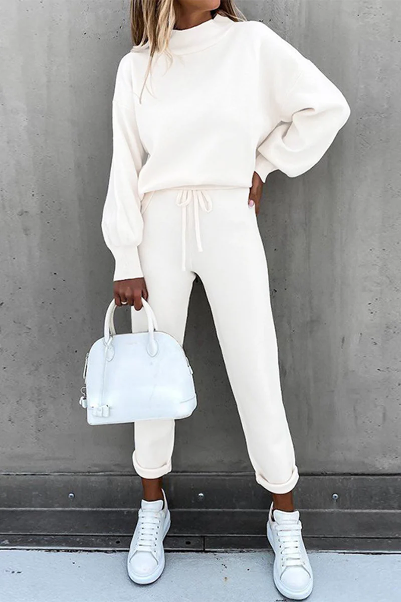 Casual Simplicity Solid Patchwork Half A Turtleneck Long Sleeve Two Pieces(10 Colors) - Deanwangkt