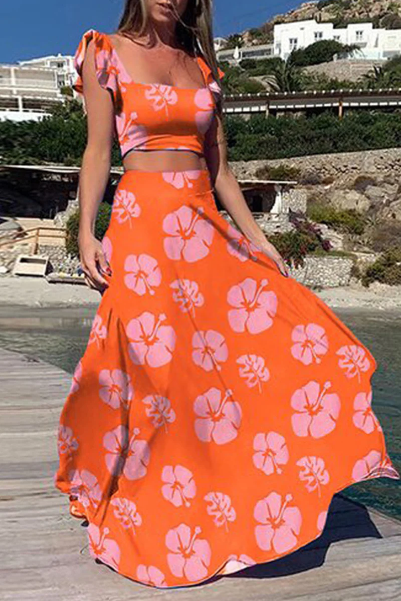 Bohemian Vacation Print Patchwork Square Collar Sleeveless Two Pieces(9 Colors) - Deanwangkt