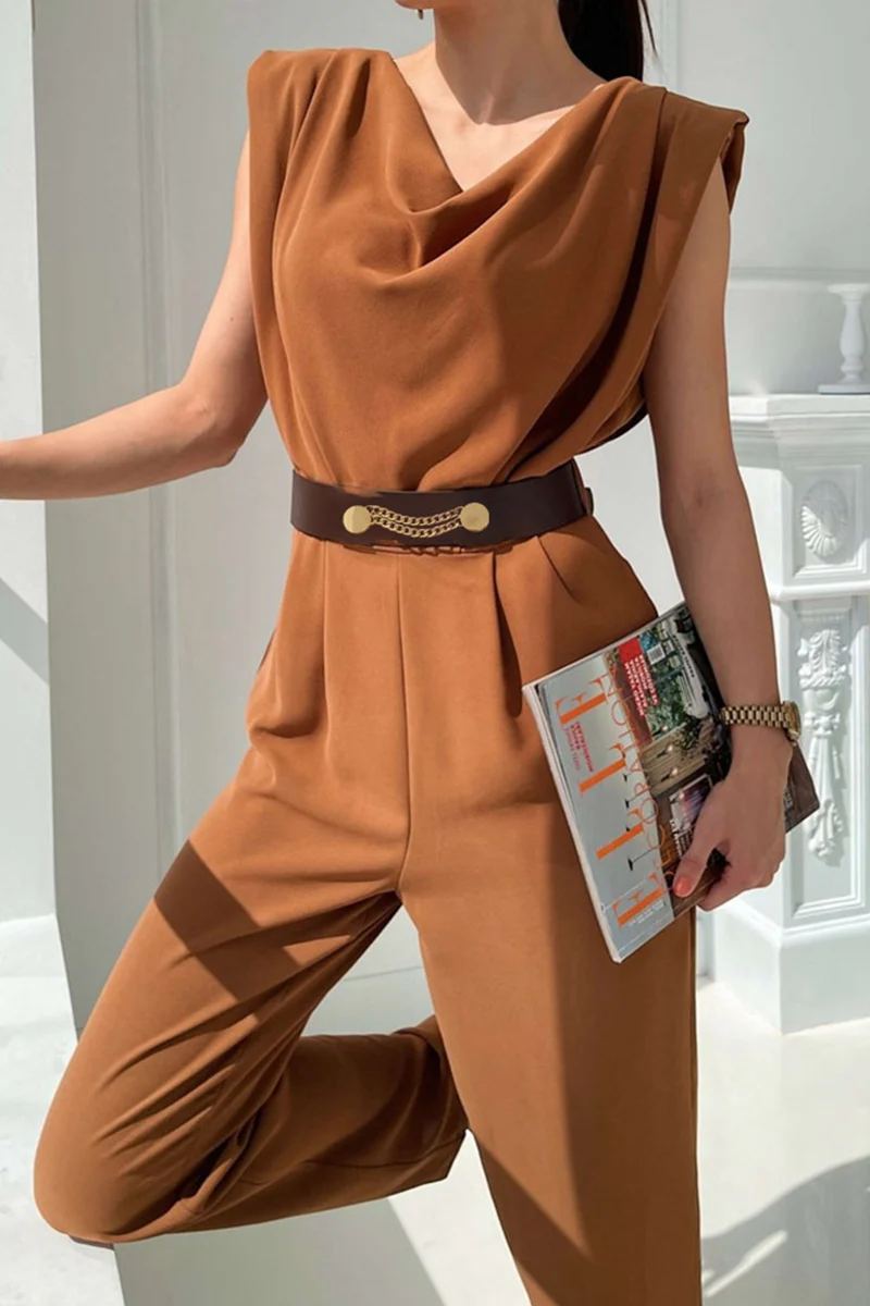 Street Solid Patchwork U Neck Regular Jumpsuits(3 Colors) - Deanwangkt