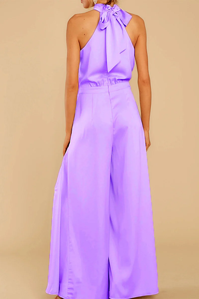 Fashion Casual Solid Patchwork Halter Loose Jumpsuits(5 Colors) - Deanwangkt