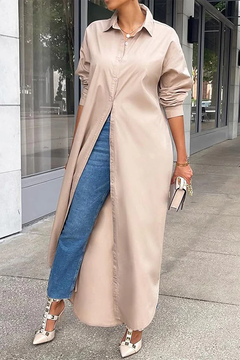 Casual Buttons Long Sleeve Shirt Dress Dresses(5 Colors) - Deanwangkt