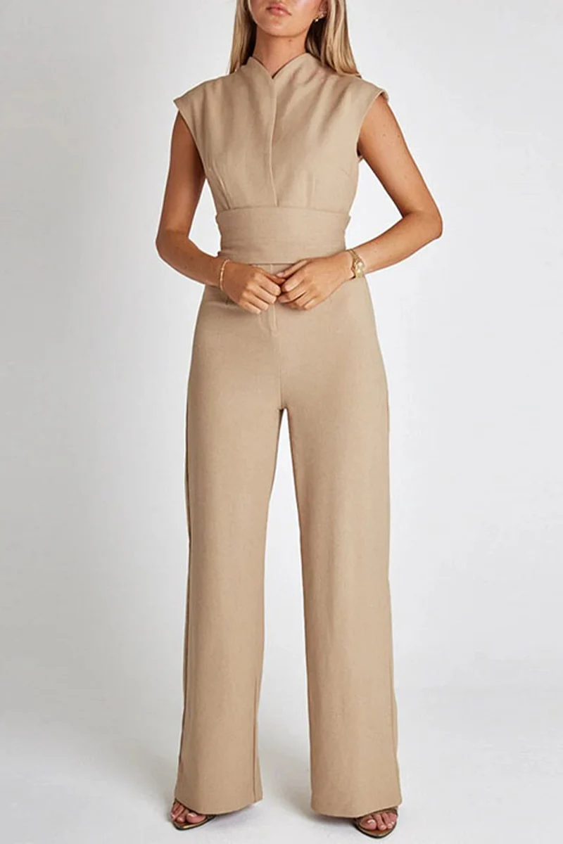 Work British Style Solid Solid Color Mandarin Collar Regular Jumpsuits - Deanwangkt