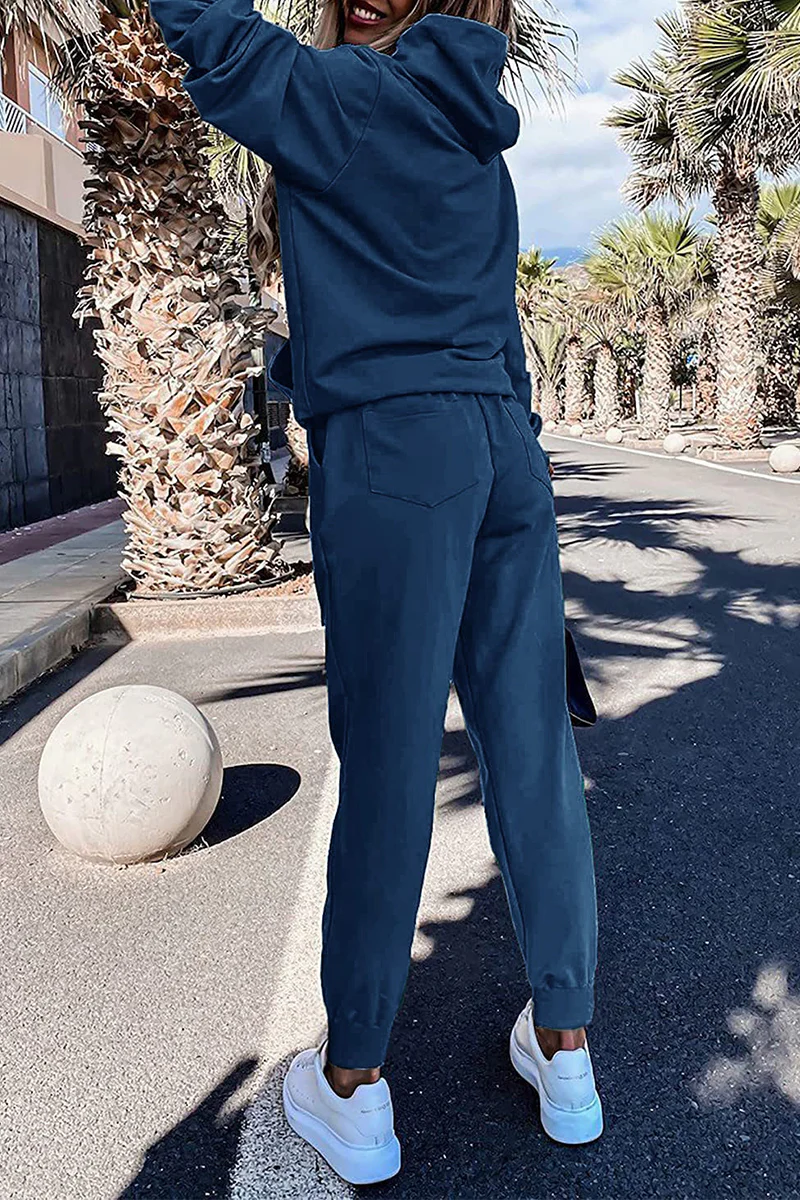 Casual Solid Patchwork Hooded Collar Long Sleeve Two Pieces(4 Colors) - Deanwangkt