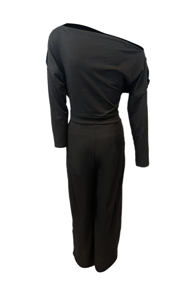 British Style Solid Backless Asymmetrical Oblique Collar Regular Jumpsuits(2 Colors) - Deanwangkt