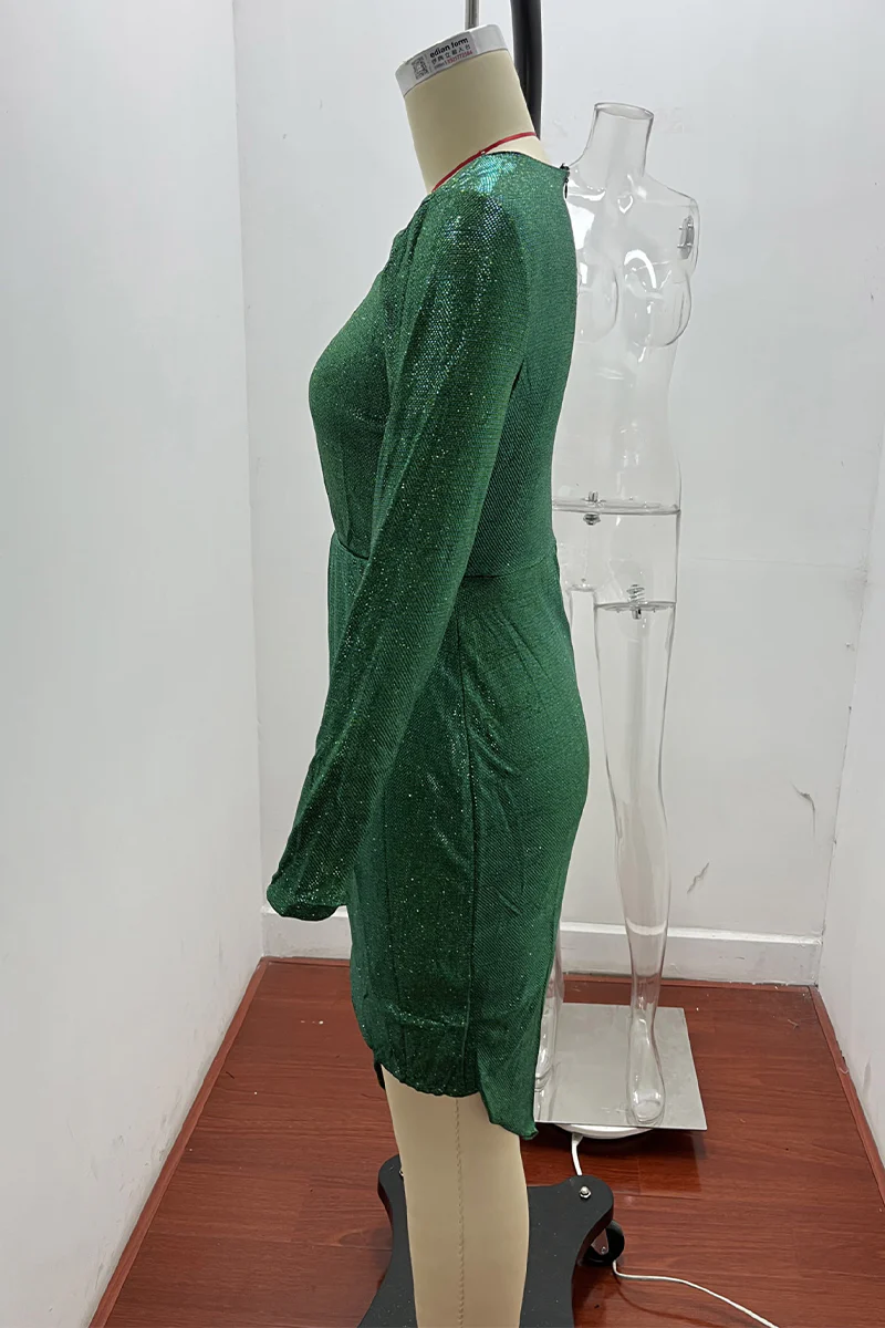 Fashion Elegant Solid Patchwork Sequined V Neck Evening Dress Dresses(5 Colors) - Deanwangkt