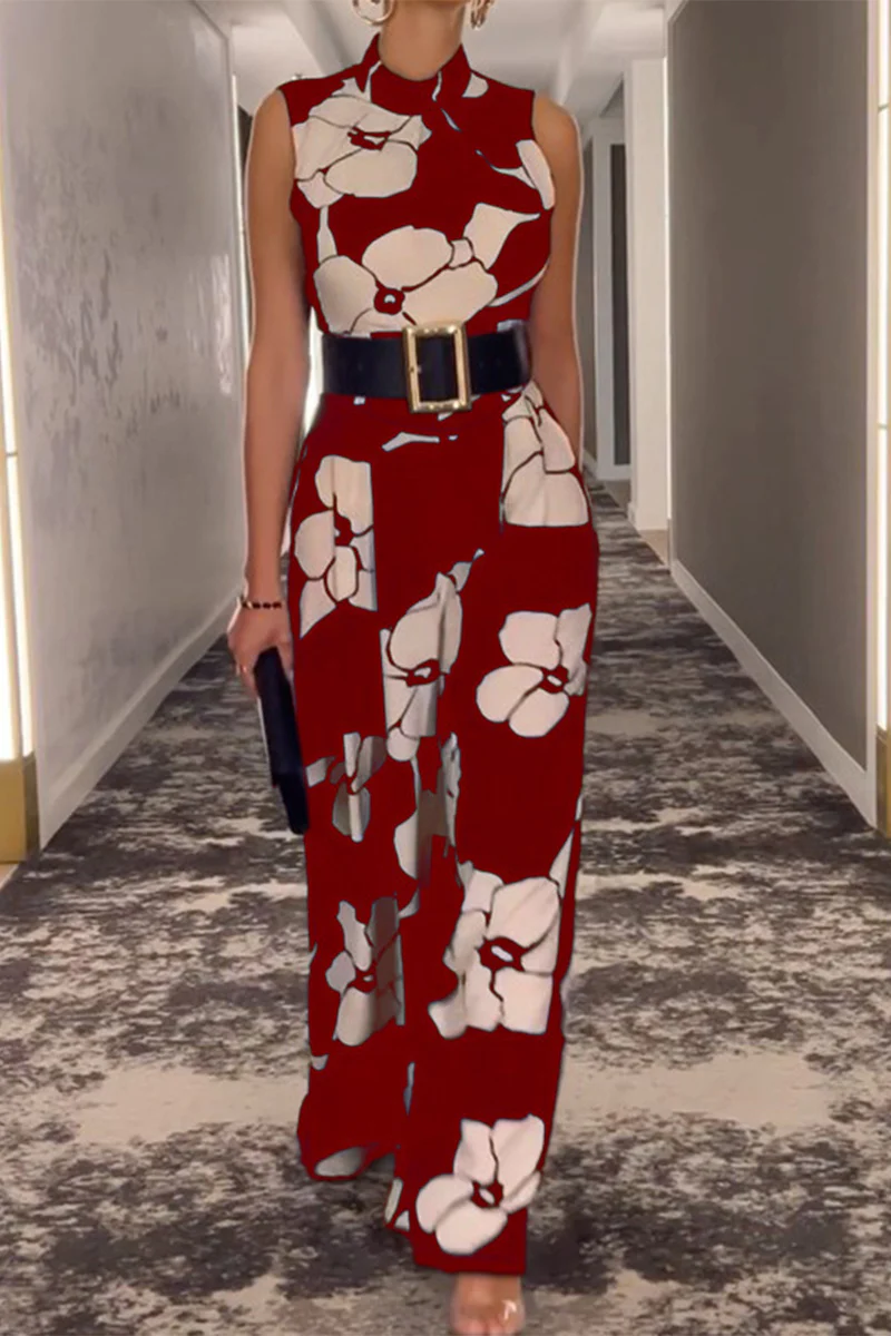 Fashion Casual Print Printing Half A Turtleneck Regular Jumpsuits - Deanwangkt
