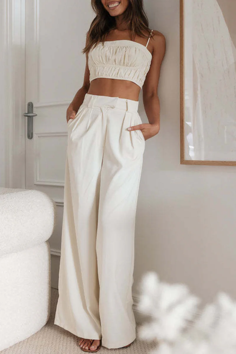 Sexy Solid Pocket Fold Strapless Sleeveless Two Pieces - Deanwangkt