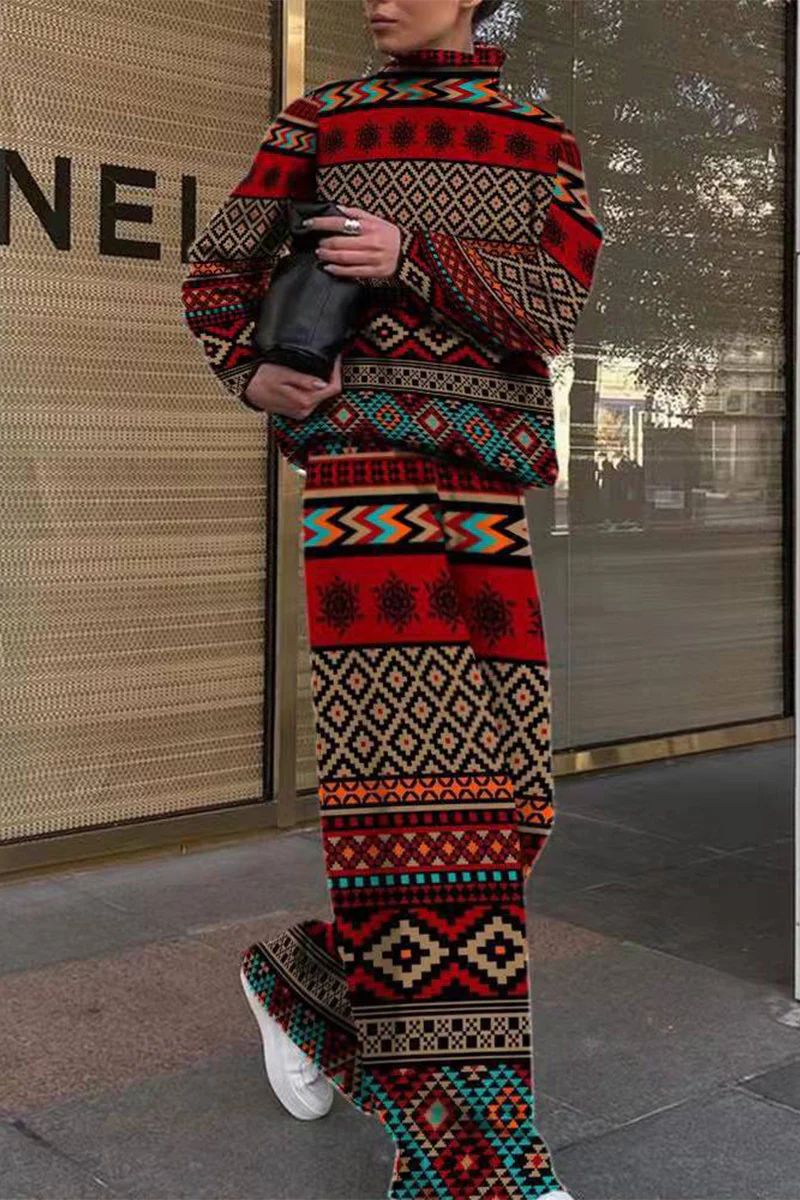 Casual Street Printing Turtleneck Long Sleeve Two Pieces(5 Colors) - Deanwangkt