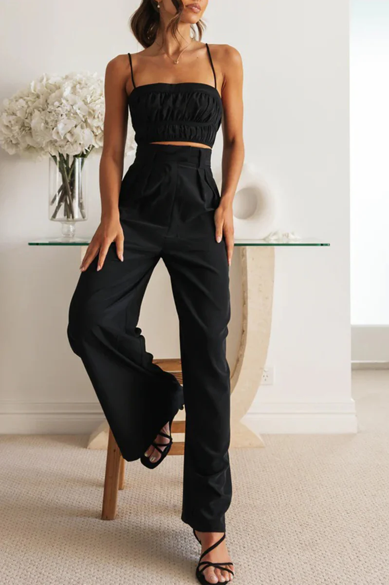 Sexy Solid Pocket Fold Strapless Sleeveless Two Pieces - Deanwangkt