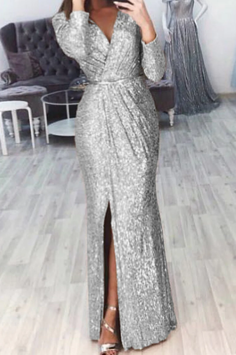 Sexy Solid Slit V Neck Trumpet Mermaid Dresses(7 Colors) - Deanwangkt