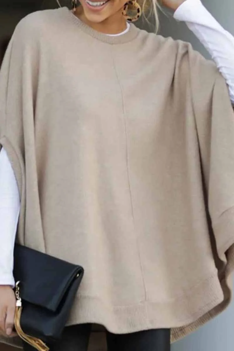 Florcoo Cape Loose Crew Neck Tops - Deanwangkt