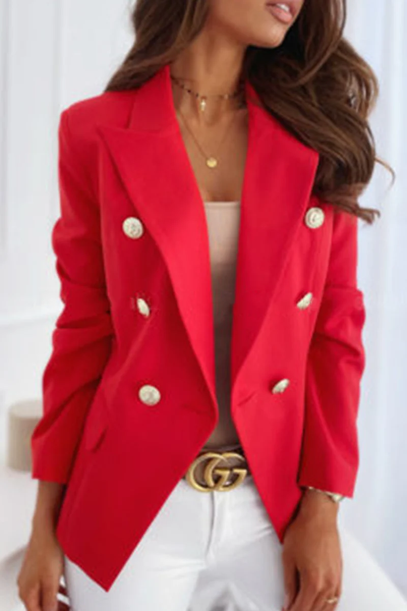 Elegant Solid Split Joint Buttons Turn-back Collar Outerwear(5 colors) - Deanwangkt