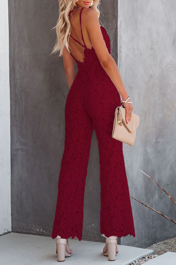 Fashion Street Solid Patchwork Backless V Neck Straight Jumpsuits(3 Colors) - Deanwangkt