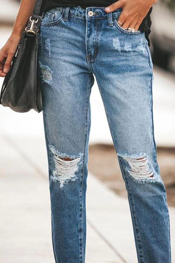 Florcoo Ripped Slim Fit Washed Jeans - Deanwangkt
