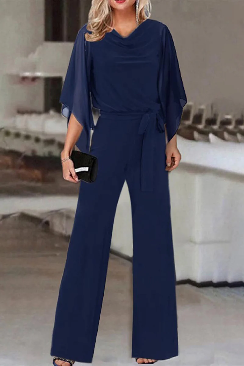Casual Solid Bandage Asymmetrical Collar Straight Jumpsuits(4 Colors) - Deanwangkt