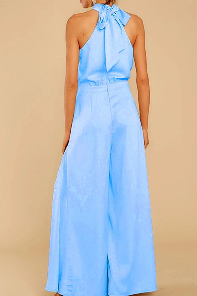 Fashion Casual Solid Patchwork Halter Loose Jumpsuits(5 Colors) - Deanwangkt