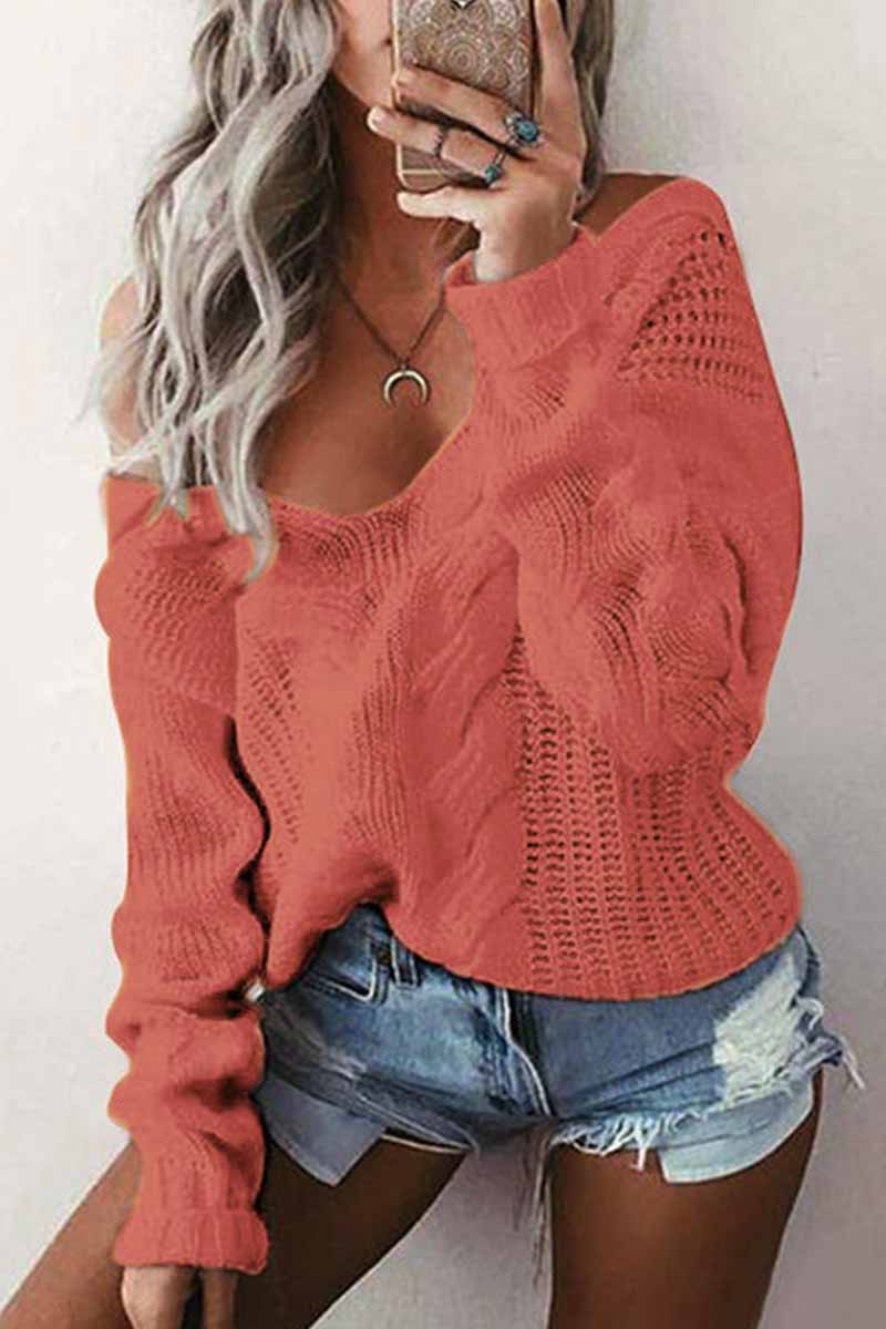 Florcoo Loose V-Neck Wwist Long Sleeve Sweater - Deanwangkt