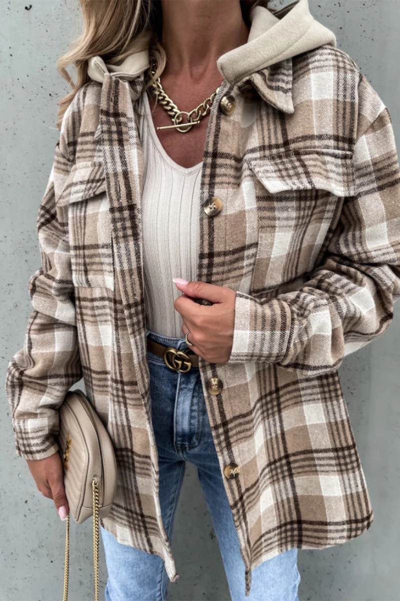 Fashion Casual Plaid Contrast Turndown Collar Outerwear - Deanwangkt