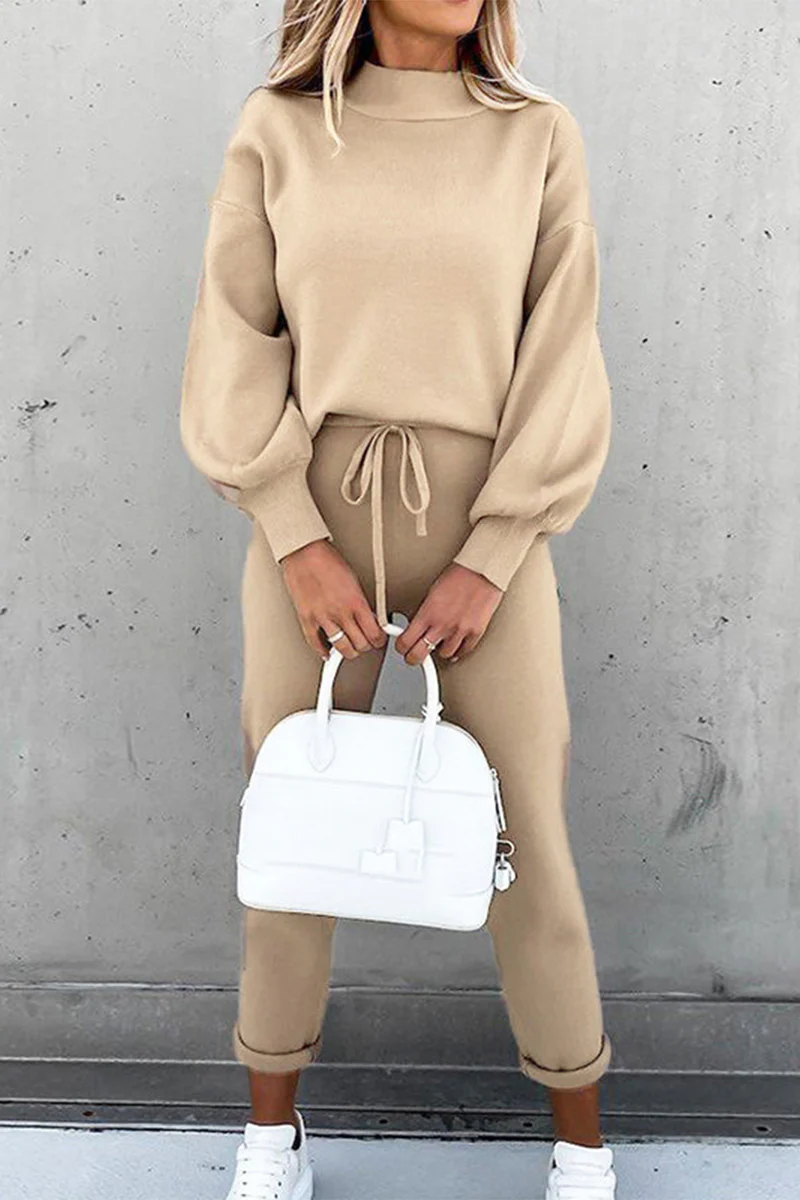 Casual Simplicity Solid Patchwork Half A Turtleneck Long Sleeve Two Pieces(10 Colors) - Deanwangkt