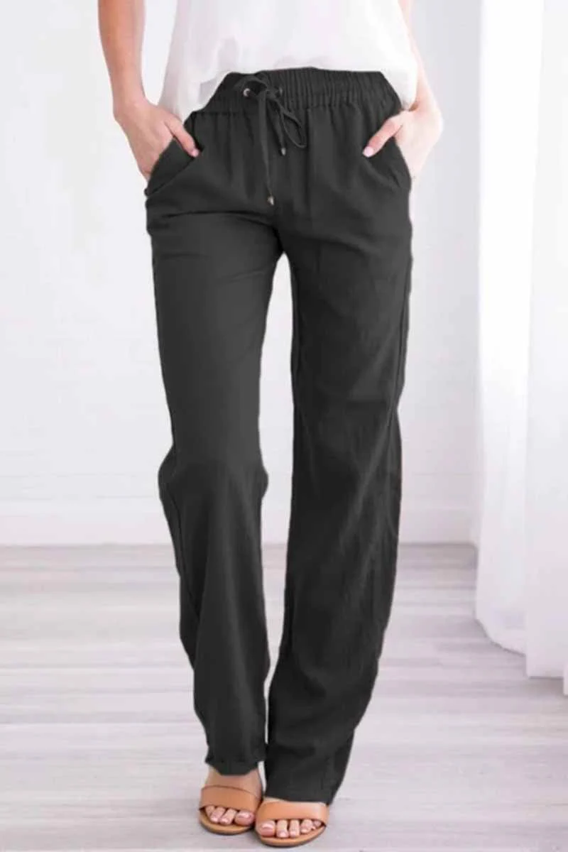 Florcoo Pockets Drawstring Solid Loose Casual Fall Pants(6 Colors) - Deanwangkt