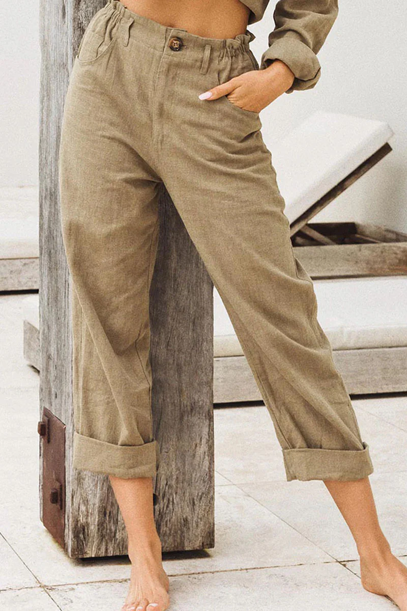 Fashion Casual Solid Patchwork Straight High Waist Bottoms(4 Colors) - Deanwangkt