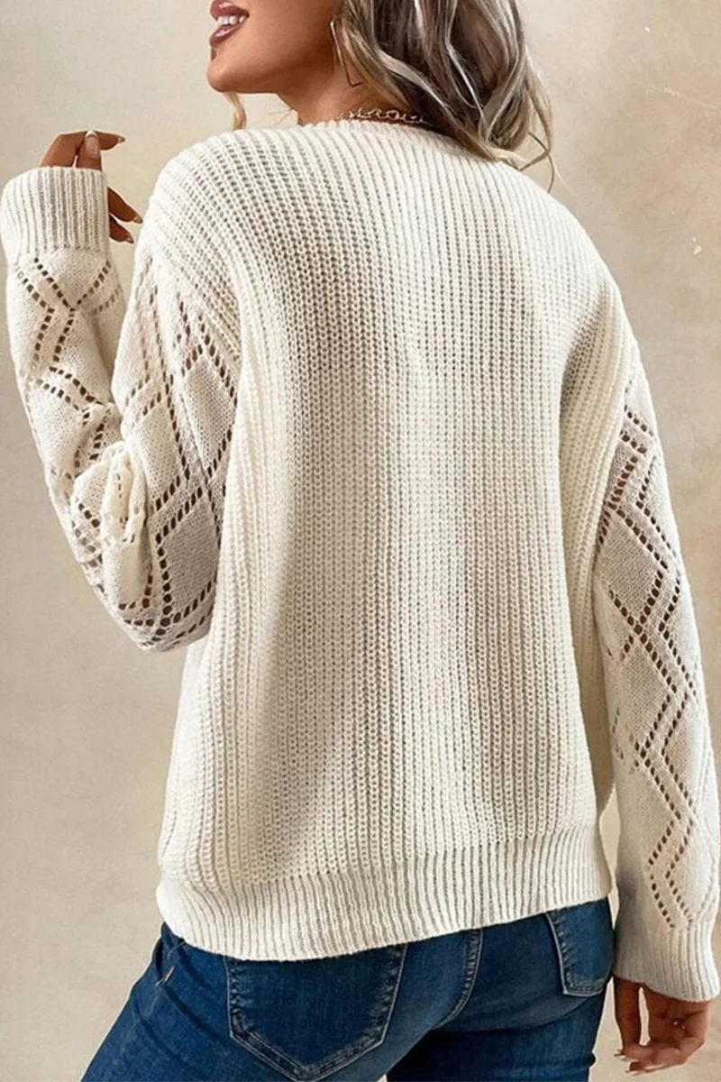 Casual Simplicity Solid Lace V Neck Sweaters - Deanwangkt