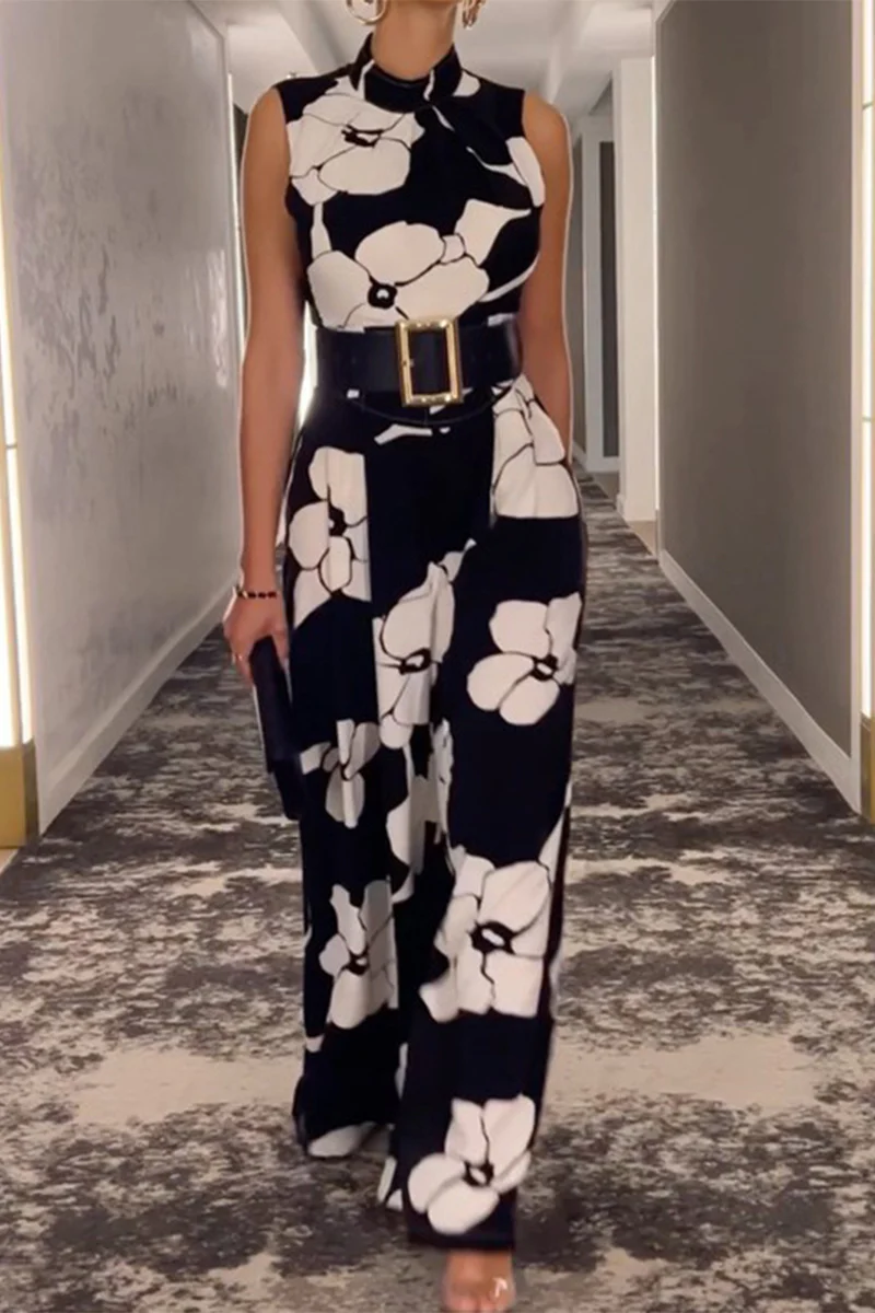 Fashion Casual Print Printing Half A Turtleneck Regular Jumpsuits - Deanwangkt