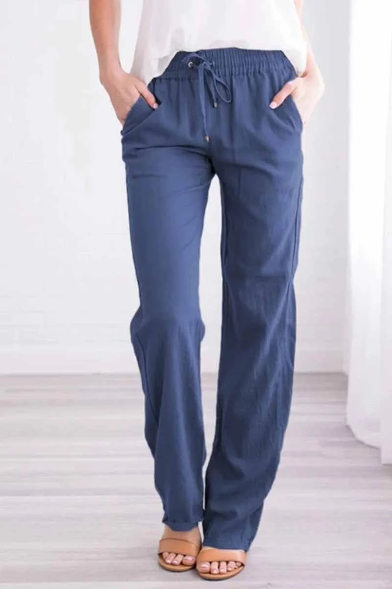 Florcoo Pockets Drawstring Solid Loose Casual Fall Pants(6 Colors) - Deanwangkt