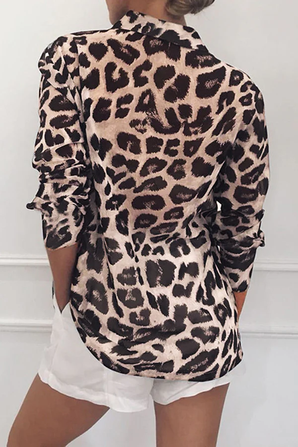 Fashion Casual Leopard Buckle Turndown Collar Blouses(4 Colors) - Deanwangkt