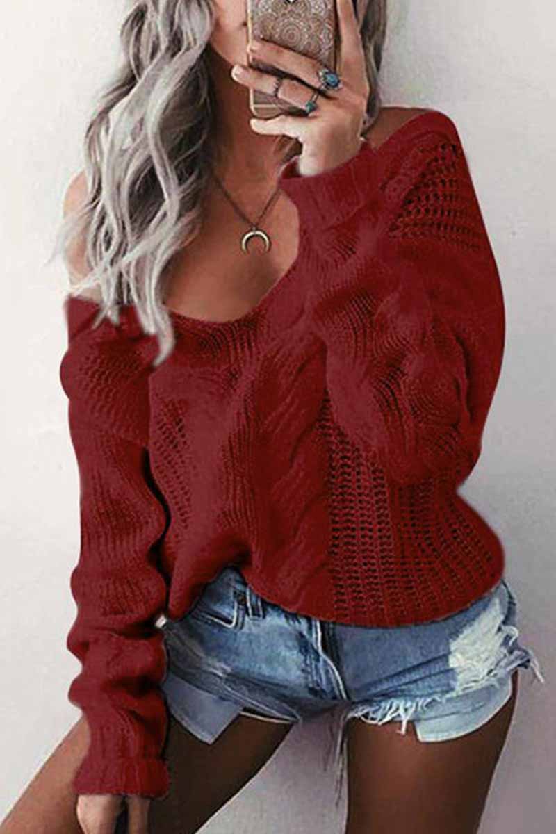 Florcoo Loose V-Neck Wwist Long Sleeve Sweater - Deanwangkt